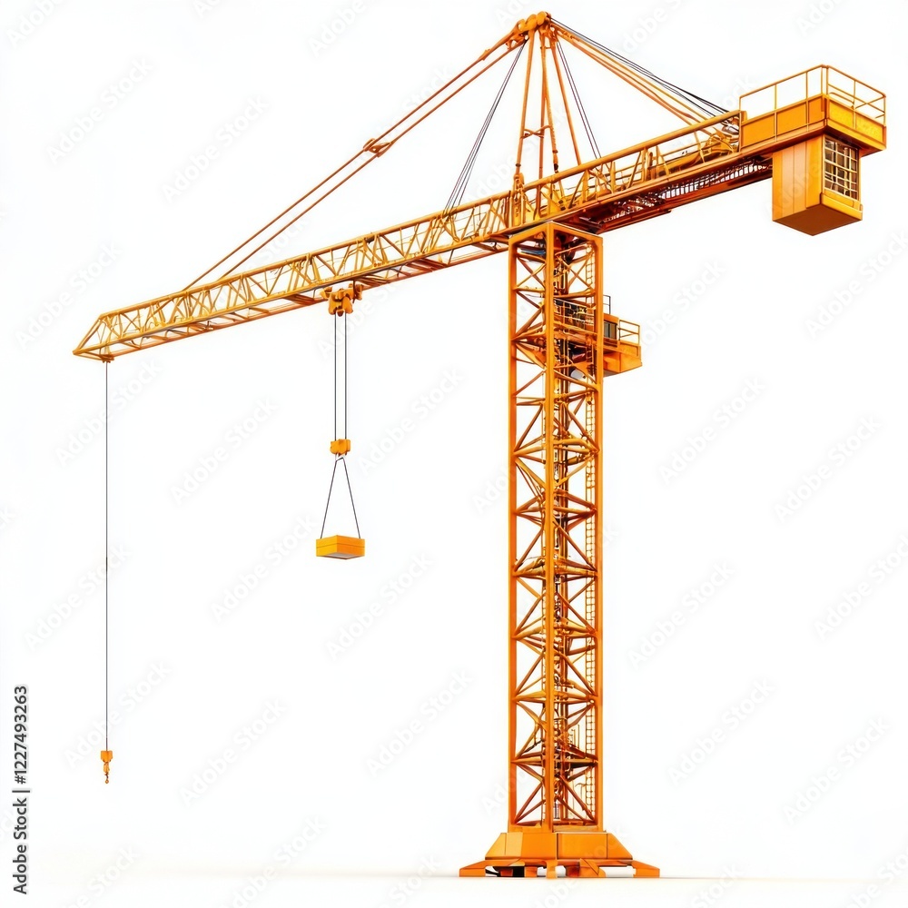 Tower Crane isolated on white background. Heavy Machinery. Construction Crane. Tall Crane Structure. Tower Crane Design Element. Construction Equipment. Tower Crane isolated for Designers.