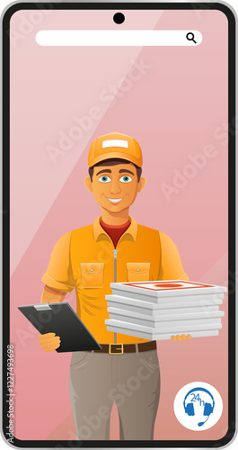 delivery man by phone courier service vector illustration isolated on white background