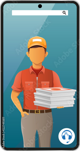 delivery man by phone courier service vector illustration isolated on white background