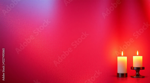 christmas candles on red background