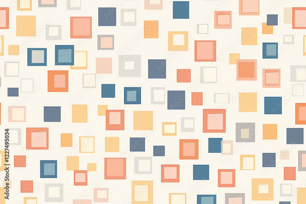 Colorful geometric pattern featuring various squares on a light background, ideal for design use Colorful geometric pattern featuring various squares on a light background, ideal for design use