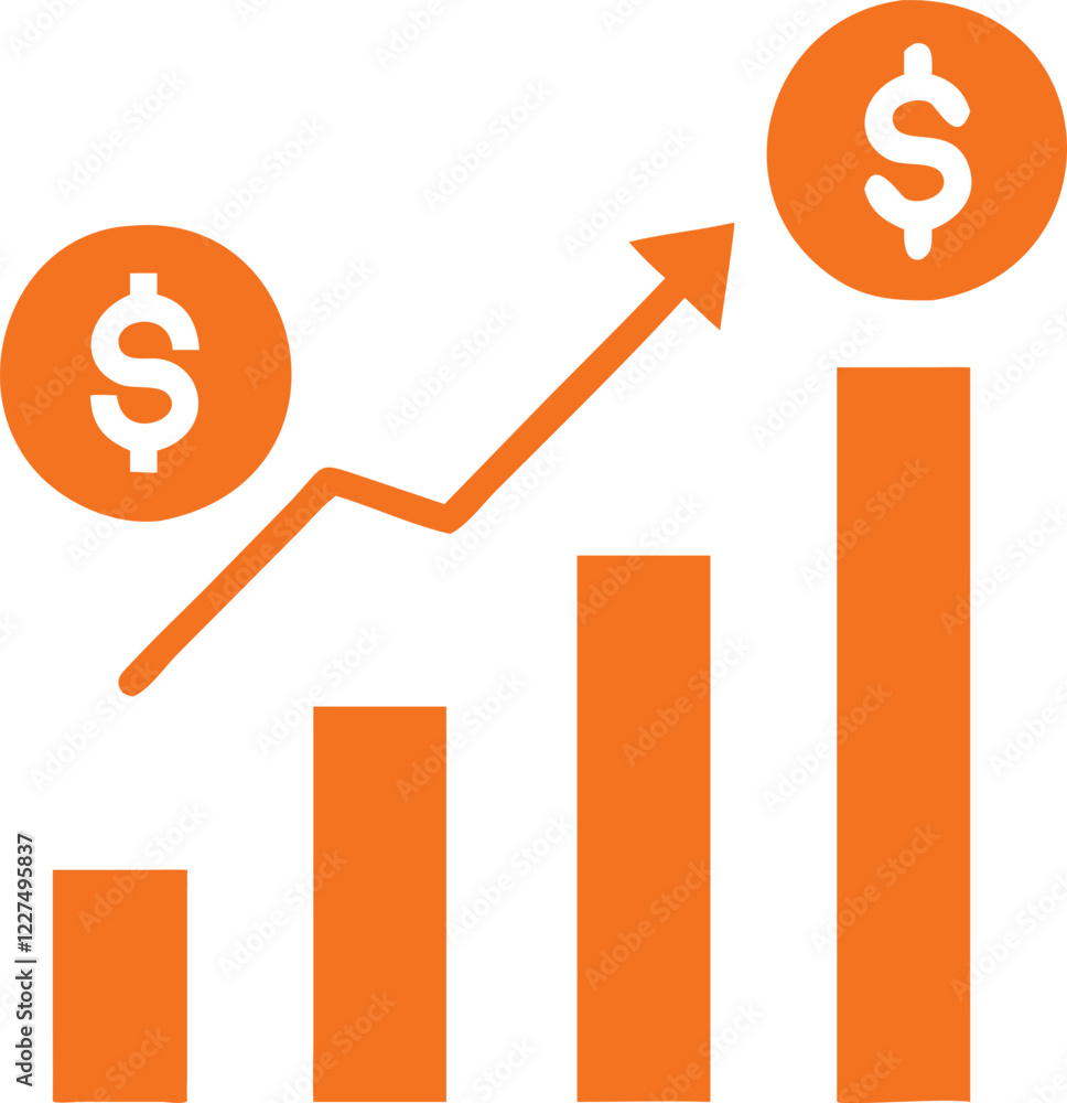 Financial Growth Chart Icon: Dollar and Progress Vector Financial Growth Chart Icon: Dollar and Progress Vector