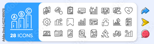 Graph line icons. Interest rate, AI generate, Inflation icons. Set of Chart presentation, Report, Increase growth graph icons. Analytics testing, Falling demand, Pie chart report. Vector