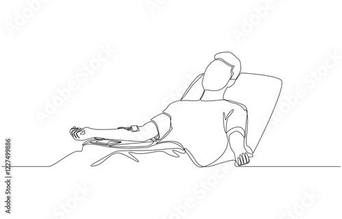 Continuous one line drawing of healthy man donating blood, blood donation concept, single line art