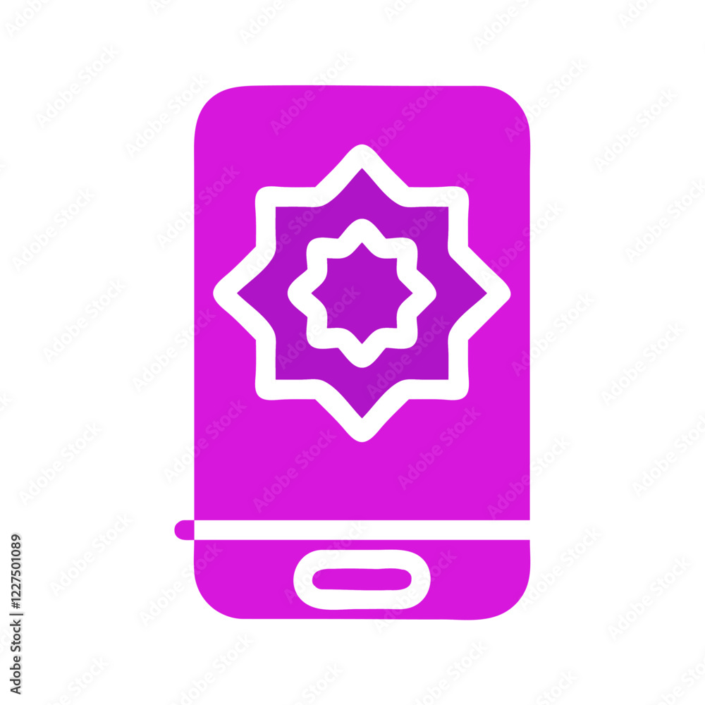 Purple phone with white star design on screen display Purple phone with white star design on screen display
