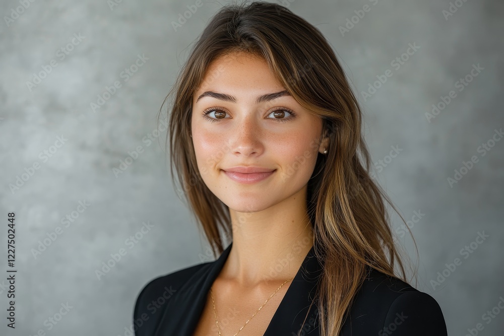Confident woman portrait, studio shot, grey background, professional headshot Confident woman portrait, studio shot, grey background, professional headshot
