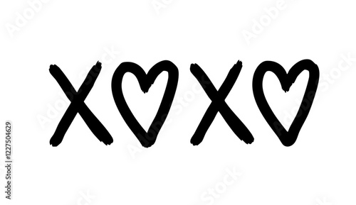 Greeting lettering xo hugs and kisses letter hand drawn grunge graffiti phrase. Ink pastel charcoal collection. 