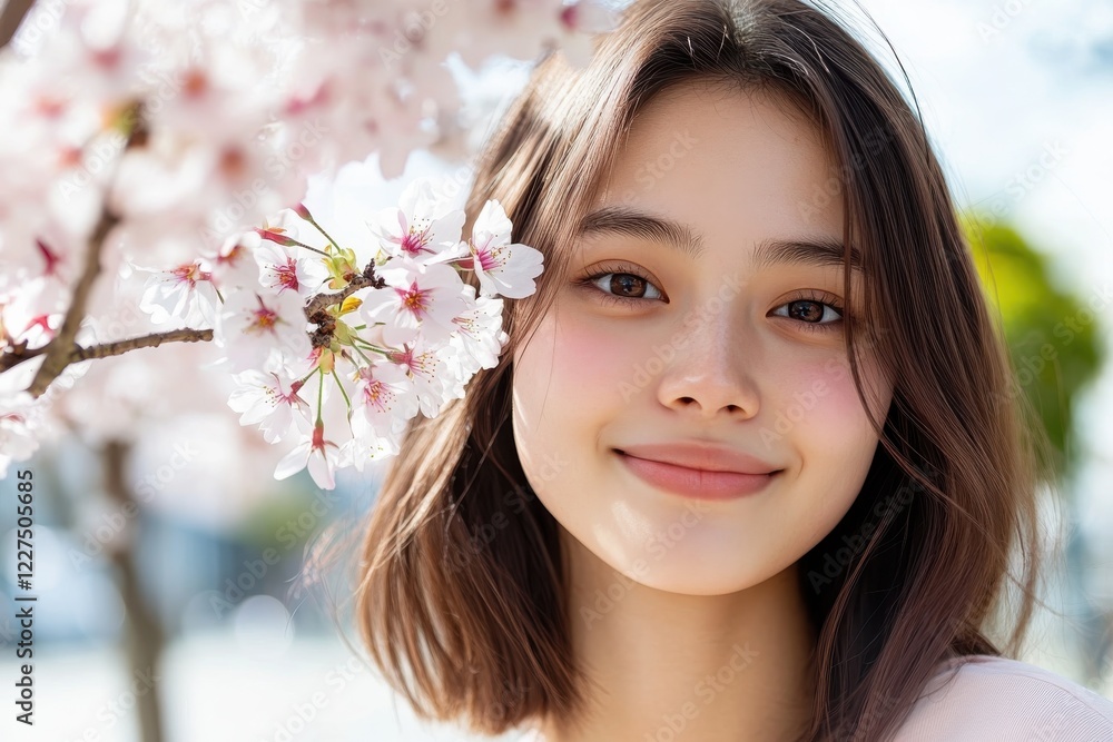 A cheerful girl stands amidst blooming cherry blossoms, radiating happiness and innocence that captures the essence of spring and youthful joy in a colorful setting. A cheerful girl stands amidst blooming cherry blossoms, radiating happiness and innocence that captures the essence of spring and youthful joy in a colorful setting.
