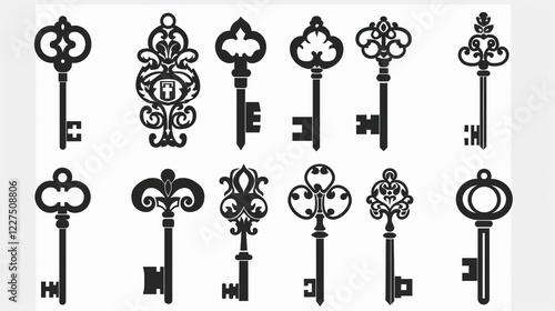 Elegant Vintage Silhouettes of Antique Ornate House Form
