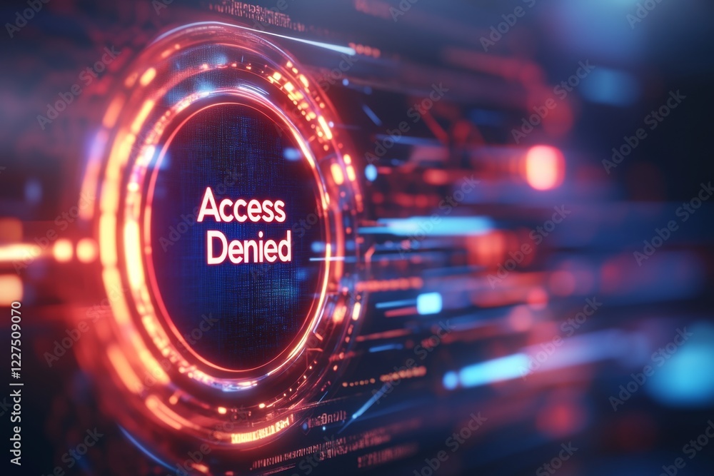 A futuristic holographic interface showing a “Access Denied†message, with a glowing red circle around a single user profile in a network, symbolizing exclusion in a high-tech world A futuristic holographic interface showing a “Access Denied†message, with a glowing red circle around a single user profile in a network, symbolizing exclusion in a high-tech world