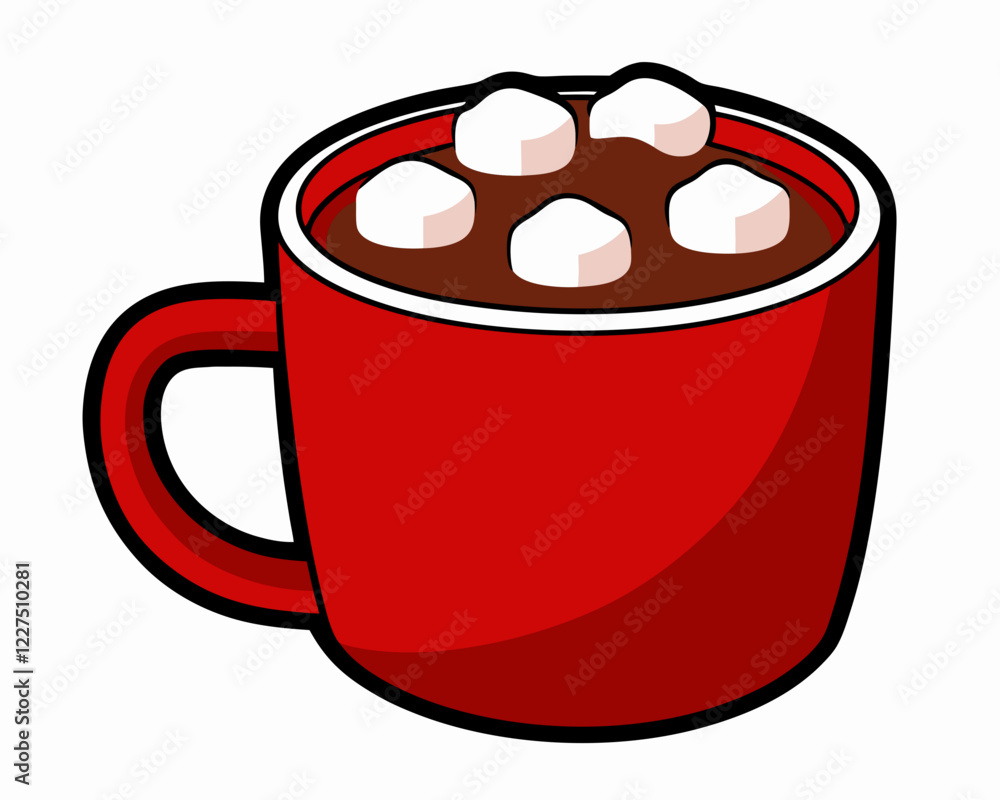 isolated on white background. Red Mug of Hot Chocolate with Marshmallows for AI and Cozy-Themed Designs. isolated on white background. Red Mug of Hot Chocolate with Marshmallows for AI and Cozy-Themed Designs.