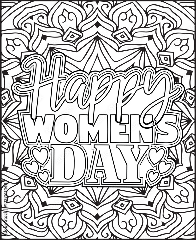 Naklejka premium International Women's Day Quote Coloring Page. Happy Women's Day Motivational Quote Coloring Page.