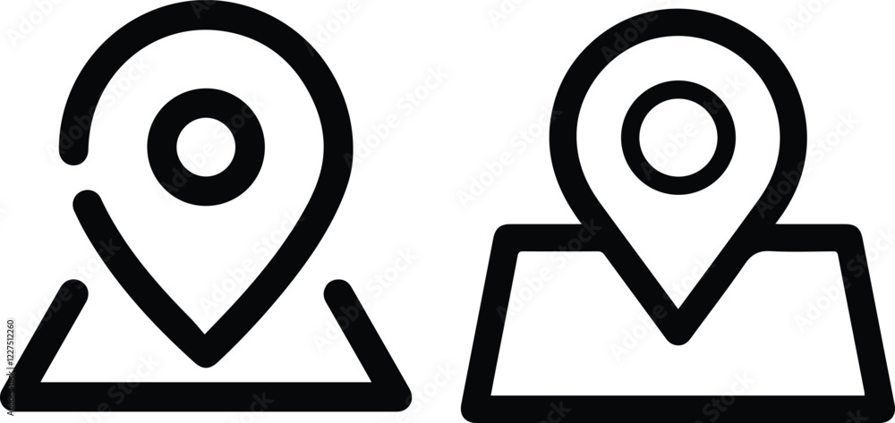 Location pins, map markers, navigation icons, minimalist design, black and white, geometric shapes, simple outlines, cartographic symbols, Location pins, map markers, navigation icons, minimalist design, black and white, geometric shapes, simple outlines, cartographic symbols,
