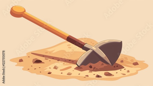 Cartoon Tourist Digging with Shovel Icon Spade Tool photo