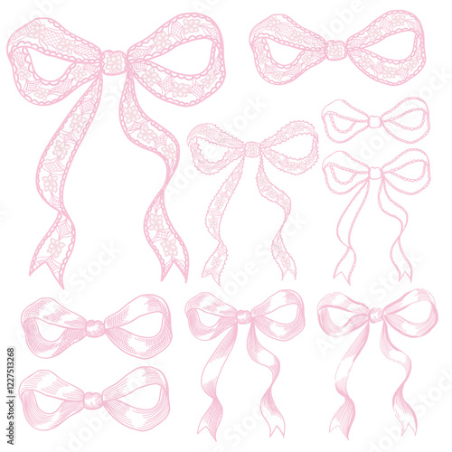 Vector of lace fabric ribbon, hand-drawn fashionable illustration in vintage style.