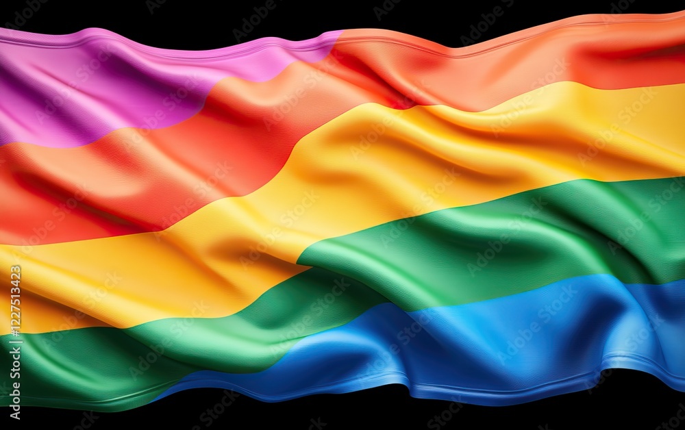 Fototapeta premium A vibrant rainbow flag waves, symbolizing LGBTQ+ pride, diversity, and inclusivity, showcasing bright colors that represent love and acceptance.