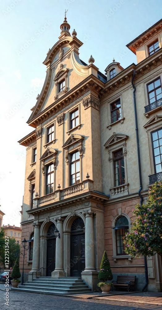 Obraz premium Renaissance-inspired facade with classical elements, pilasters, cornice