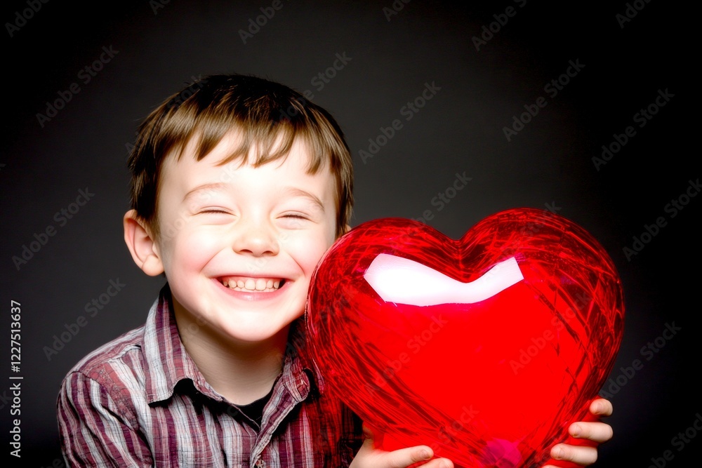 Сhildren valentine's day greeting card: child boy with smirk face holds red heart in hands. Sign of love. Commercial marketing visual idea. February advertising idea. Red heart concept photo. Сhildren valentine's day greeting card: child boy with smirk face holds red heart in hands. Sign of love. Commercial marketing visual idea. February advertising idea. Red heart concept photo.