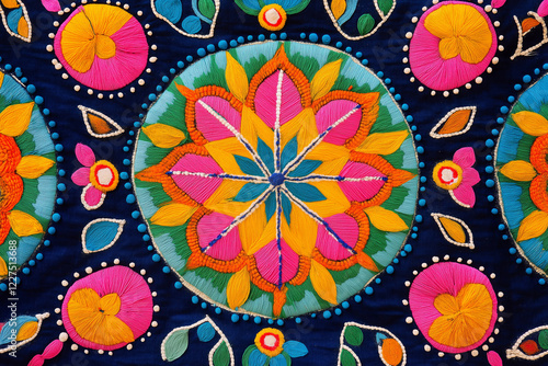 A traditional Indian rangoli pattern in vibrant colors photo