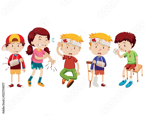 Children with wounds from accident vector illustration