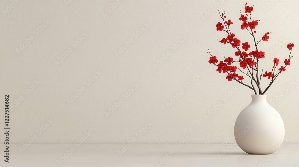 Elegant Red Blossom in Minimalistic Vase for Clean and Happy Chinese New Year Celebration Elegant Red Blossom in Minimalistic Vase for Clean and Happy Chinese New Year Celebration