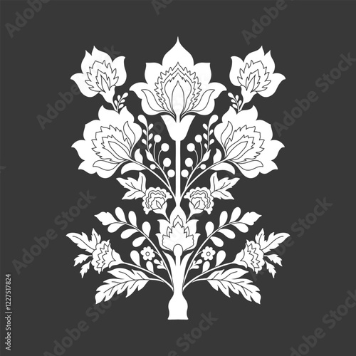 Mughal decorative ornamental floral. Vintage intricate traditional mughal style with flowers and foliage.
