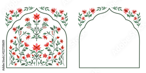 Mughal decorative ornamental floral. Vintage intricate traditional mughal style with flowers and foliage.