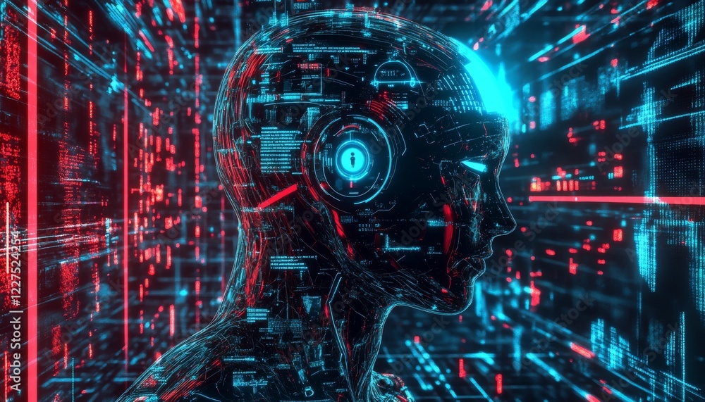 Tech humanoid artificial intelligence neon background Tech humanoid artificial intelligence neon background