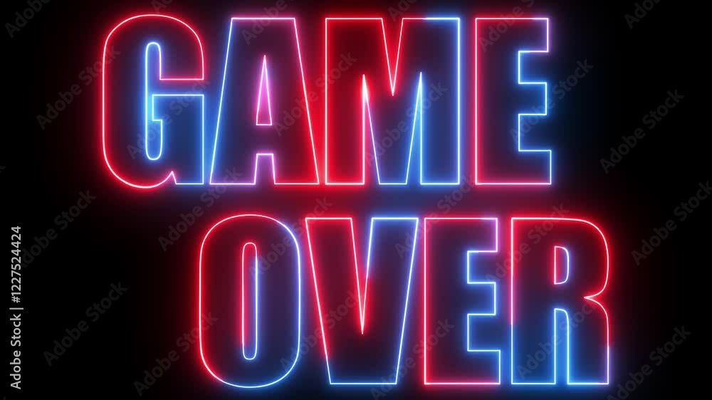 game over text icon animation neon glowing red blue color signboard poster text font letter graphic design on black background game over text icon animation neon glowing red blue color signboard poster text font letter graphic design on black background