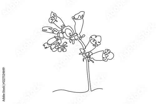 Continuous one line drawing beauty fresh digitalis purpurea for home art wall decor poster print. Decorative foxglove flower concept greeting card. Single line draw design vector graphic illustration