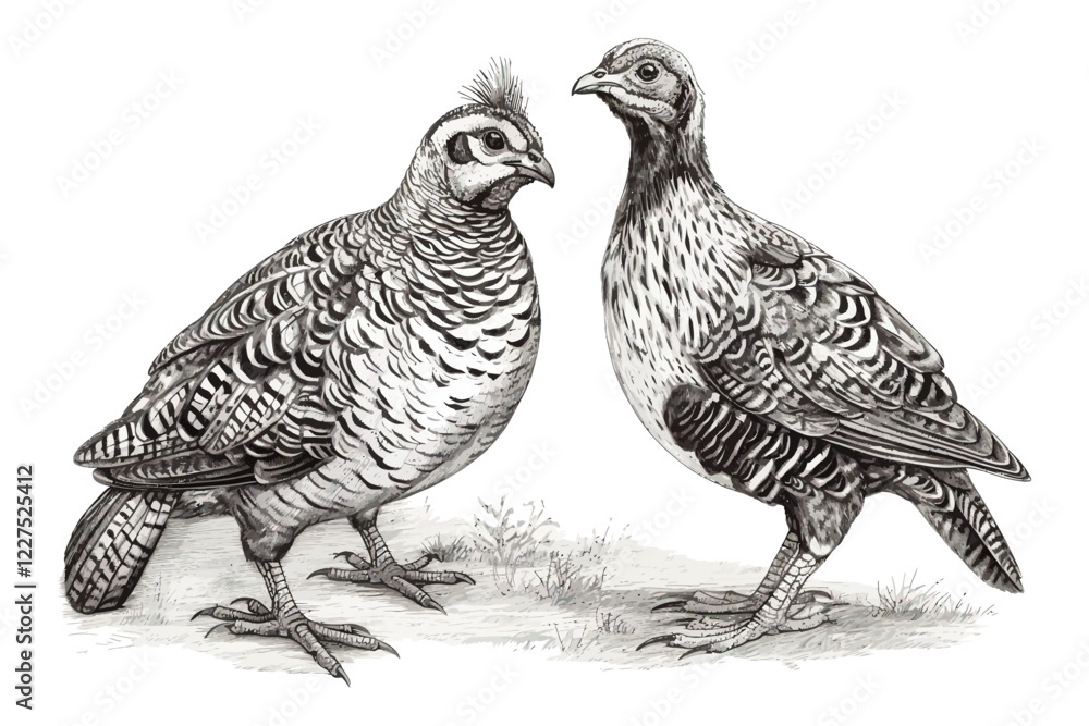 Hand drawn partridge illustration. Background with bird.
