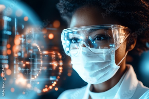 Wallpaper Mural A scientist conducting research in a lab, wearing a white coat and protective gear Torontodigital.ca