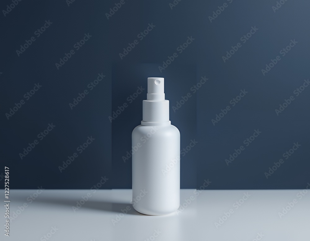 Blank White Spray Bottle on a Modern Surface. Mockup Blank White Spray Bottle on a Modern Surface. Mockup