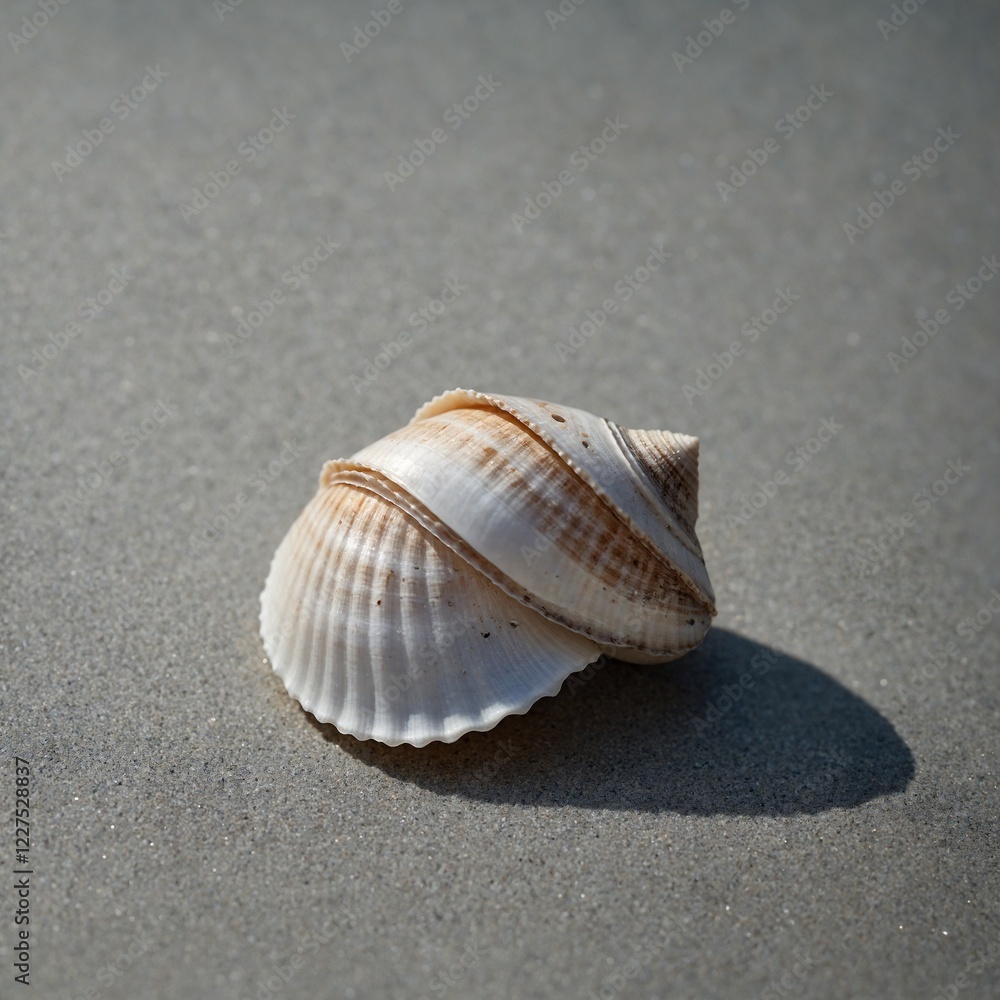 A small, white seashell on a smooth surface. A small, white seashell on a smooth surface.
