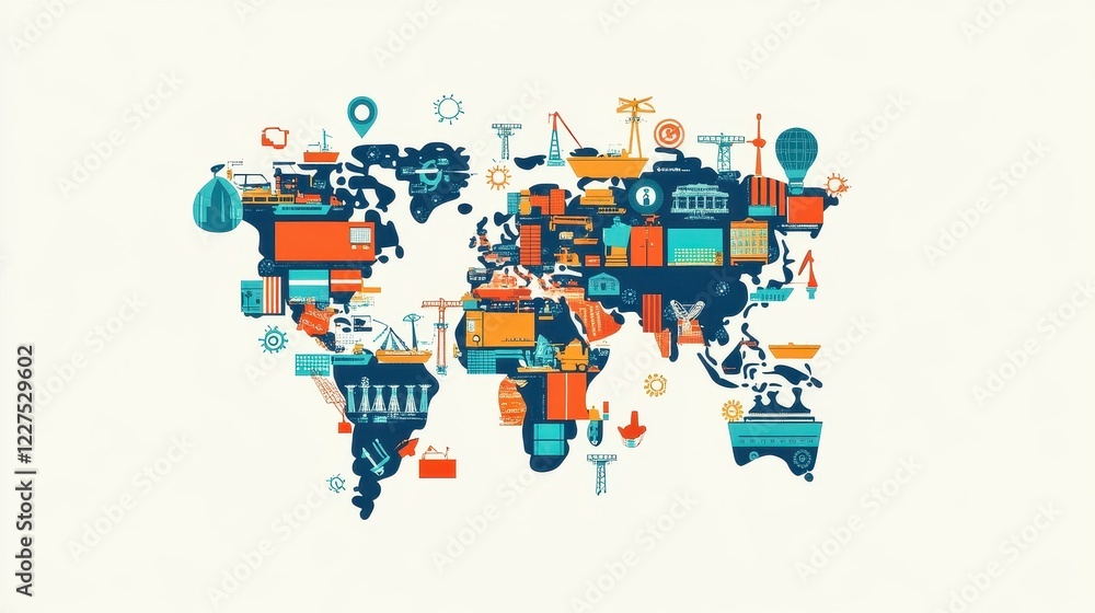 Obraz premium Global trade flat design top view international commerce theme water color vivid. 