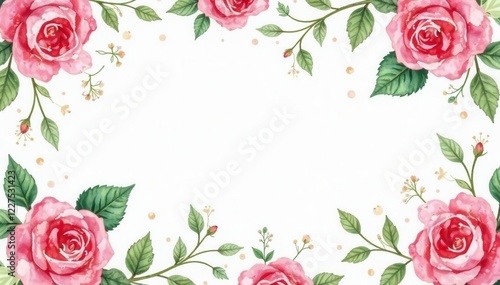 Delicate watercolor roses & leaves, repeating pattern, seamless pattern, flowers