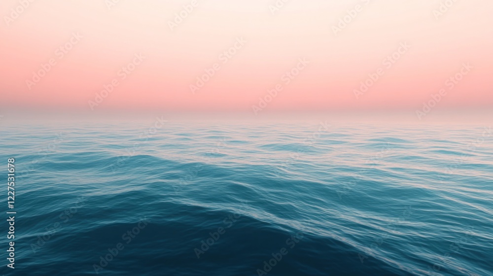 Obraz premium A serene gradient seascape with a deep blue ocean transitioning to a soft pink sky at the horizon