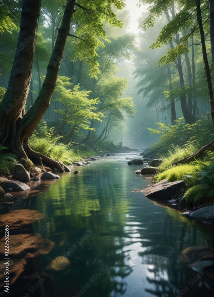 serene water flowing through a tranquil forest, Peaceful Waterway, Verona serene water flowing through a tranquil forest, Peaceful Waterway, Verona