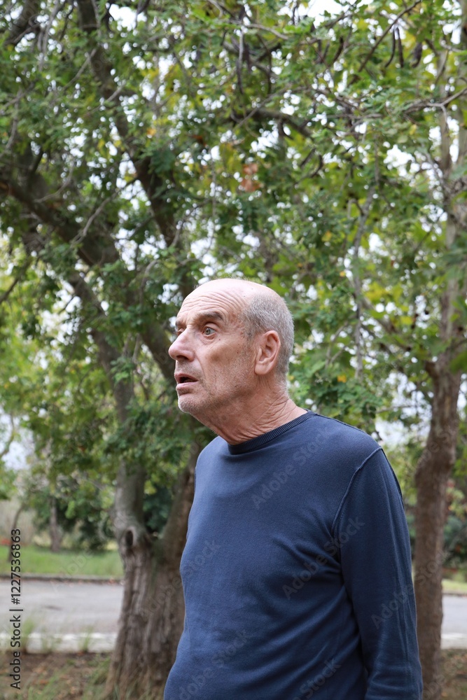 Shocked Elderly Man Loses Orientation And Forgets Everything In Nature Shocked Elderly Man Loses Orientation And Forgets Everything In Nature