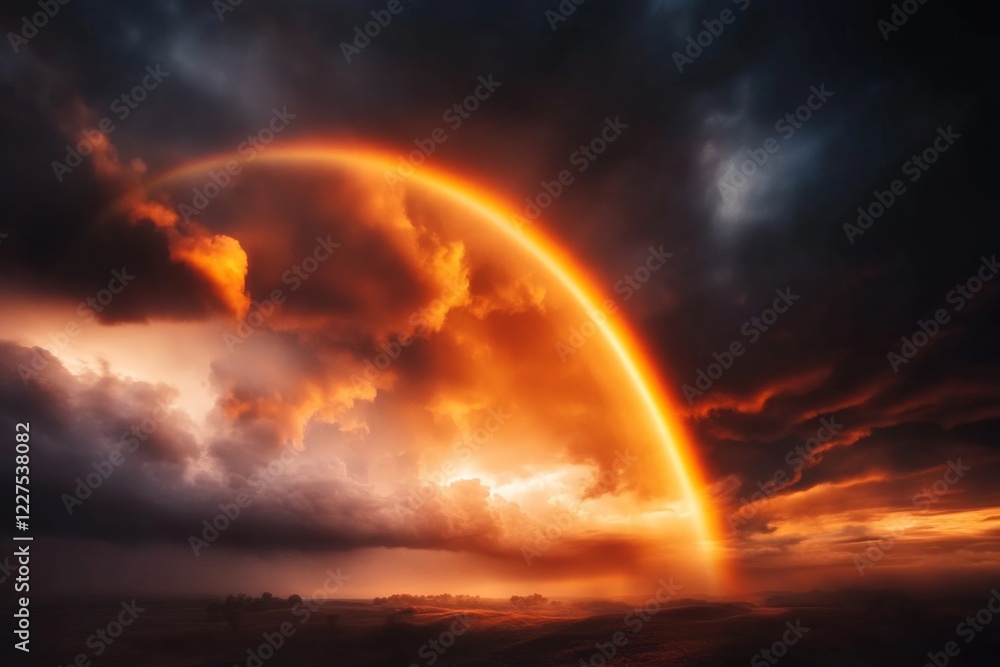 Fototapeta premium A vivid rainbow cutting across a gray, cloudy sky, symbolizing beauty and distinctiveness in unexpected places