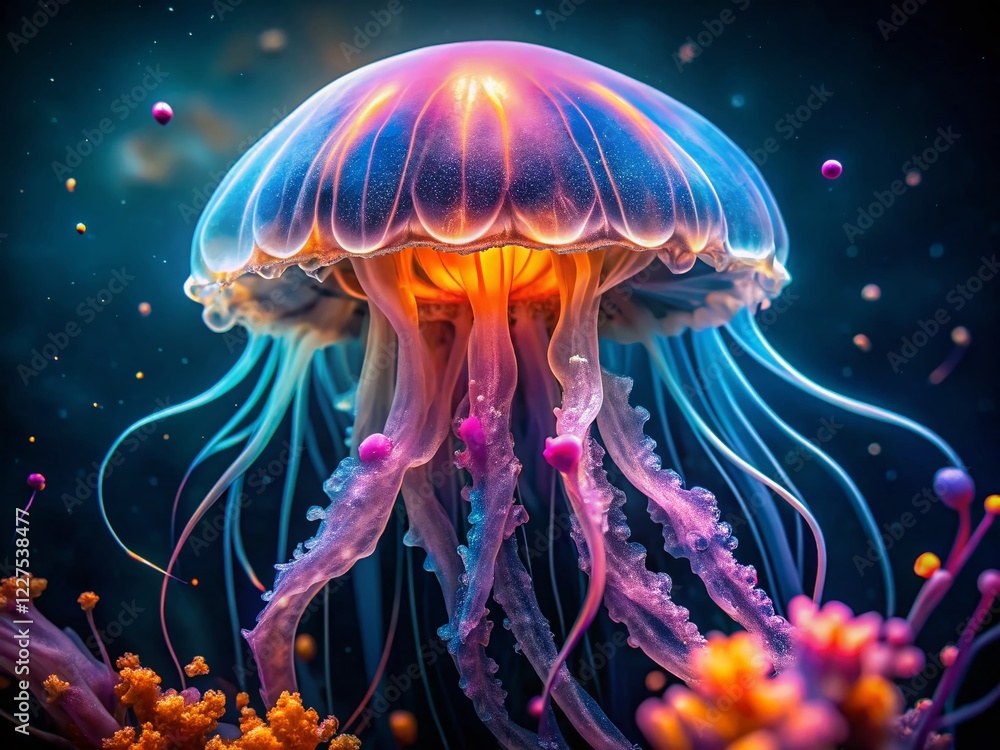 Naklejka premium Adorable Deep Sea Jellyfish: Mesmerizing Macro Photography
