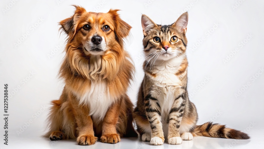 Adorable Dog and Cat Posing Together, Isolated on White Background - Perfect for Pet-Related Designs Adorable Dog and Cat Posing Together, Isolated on White Background - Perfect for Pet-Related Designs