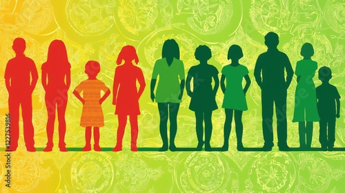 Diverse family silhouettes, genetic background, health, growth, future photo