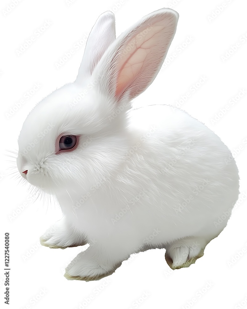 White bunny rabbit sitting, studio shot, pure white background, pet adoption White bunny rabbit sitting, studio shot, pure white background, pet adoption