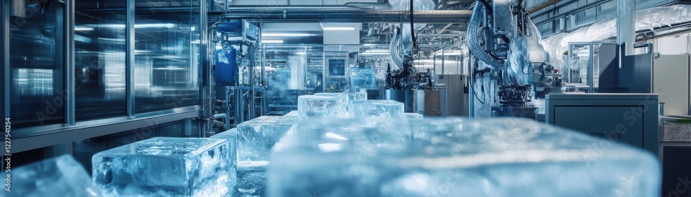 Industrial ice storage facility with frozen blocks ready for distribution and use. Industrial ice storage facility with frozen blocks ready for distribution and use.