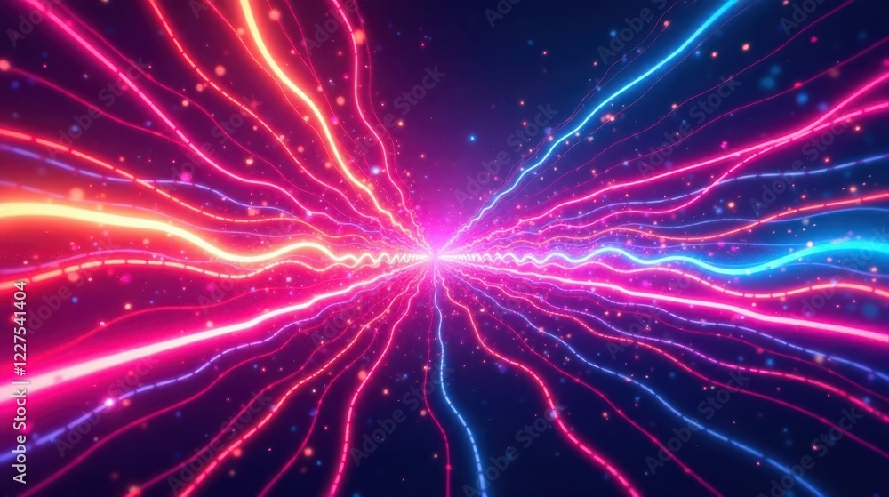 Naklejka premium Abstract Cosmic Energy Stream Vibrant Glowing Lines Converging at a Distant Point