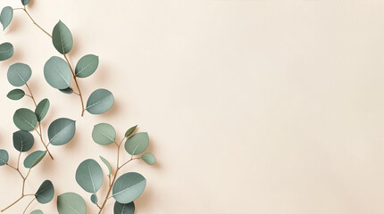 eucalyptus leaves and branches pattern flat lay minimalistic design