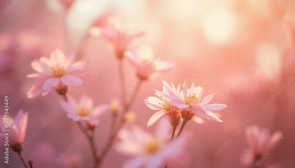 Charming pink flowers in soft focus with bokeh effect and warm spring colors Charming pink flowers in soft focus with bokeh effect and warm spring colors