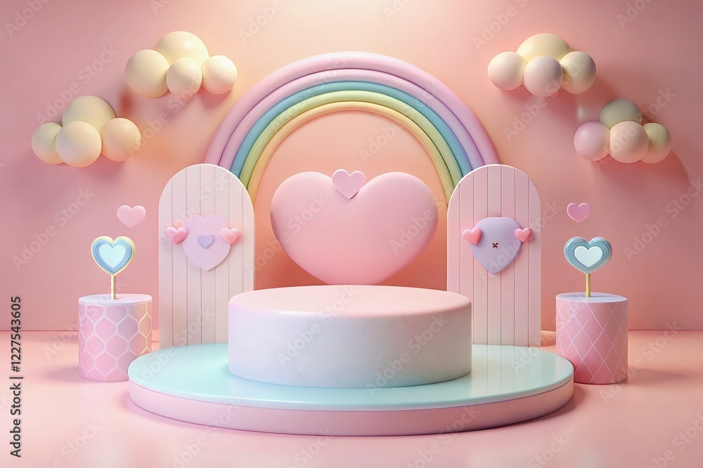 birthday cake with candles 3d rendering podium stand to show cosmetic products. Stage romance showcase on pedestal pink birthday cake with candles 3d rendering podium stand to show cosmetic products. Stage romance showcase on pedestal pink