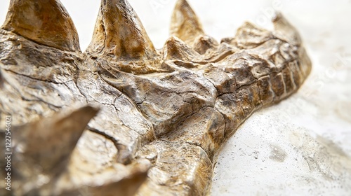 Detailed Close-Up of Fossilized Dinosaur Jawbone with Spikes photo